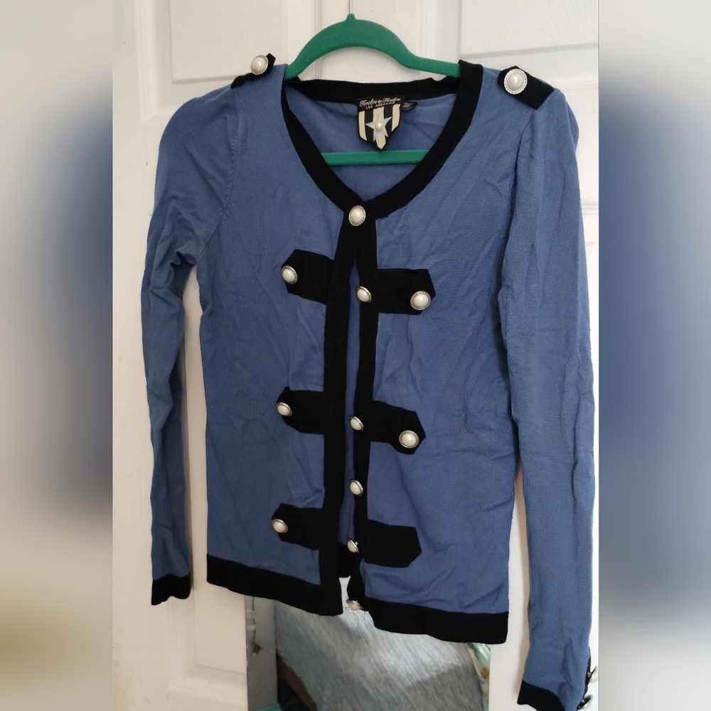 Blue Cardigan with Pearl Buttons